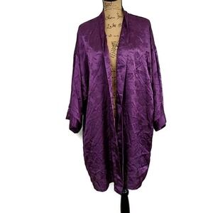 Vtg Frederick's of Hollywood Purple Satin Robe Floral Jacquard Plus Size 1X